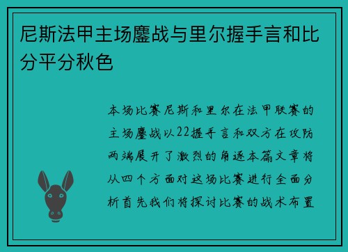 尼斯法甲主场鏖战与里尔握手言和比分平分秋色